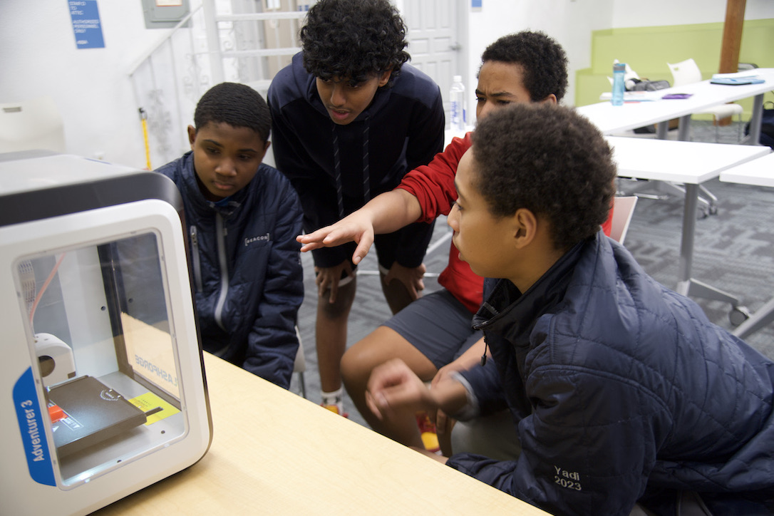 Beacon Academy students with 3D printer